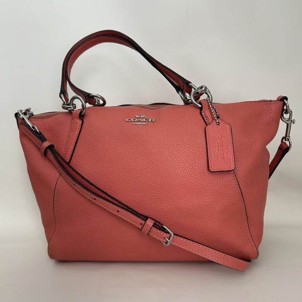 Coach Prairie Satchel Pebbled Leather Coral Pink Crossbody Shoulder Bag Handbag